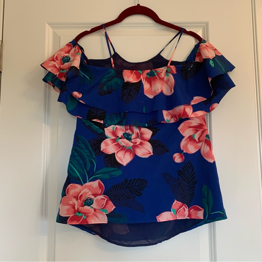 Banana Republic Tropical Floral Cold Shoulder Top XS - Picture 2 of 9